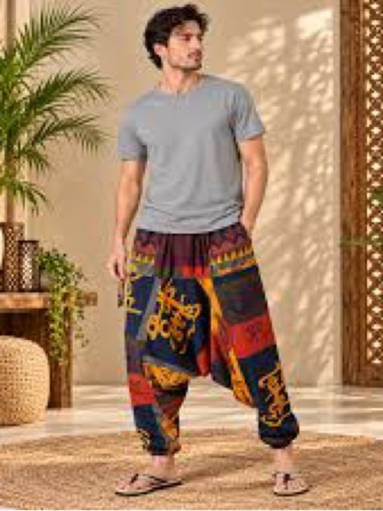 ChArmkp Other - ChArmkp Men's Multicolor Patchwork Harem Joggers - Vibrant Tribal Print